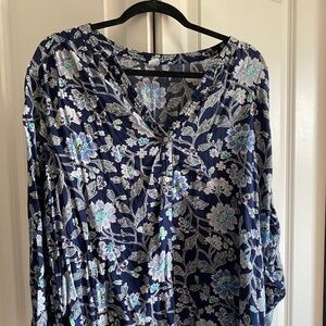 Old Navy Long Sleeve Blue Floral Blouse